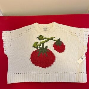 Anthropologie Ivory Sweater with Tomato Motif